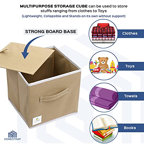 Image of HomeStrap Foldable Storage Cube Boxes (Beige) -Pack of 2