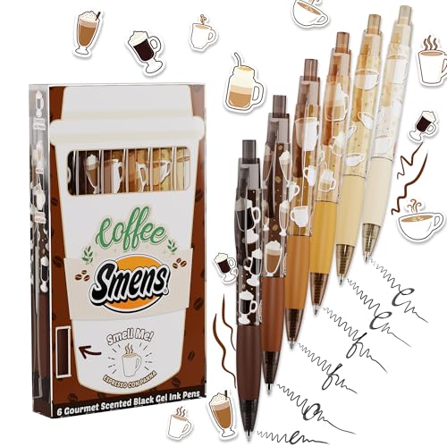 Scentco Coffee Smens - Gourmet Coffee-Scented Gel Pens, Black Ink, Medium Point, 6Pack Variety Set