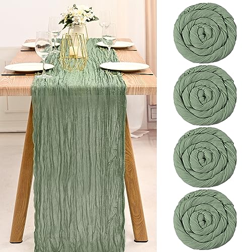 Teruntrue 4 Stück Käsetuch Tisch Läufer Salbei Grün Tisch Läufer, Rustikale Gaze Tisch Läufer...
