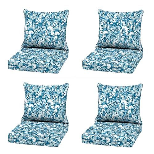 Image of Arden Outdoor Deep Seat Cushion Set, 4-Pack, 22x24, Aqua Blue Floral | Sofa, Couch, Conversation Set, Weather-Proof, Rain-Proof, Fade Resistant for Chair, Mold and Mildew Resistant