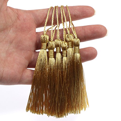 Vapker 100 Pieces Light Gold 13Cm/5-Inch Silky Handmade Soft Tassels Floss Bookmark Tassels With 2-Inch Cord Loop For Jewelry Making, Diy Projects, Bookmarks #TOP3