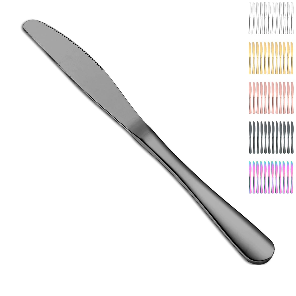 Black Dinner Knives 12 Pieces,Titanium Plating Black Stainless Steel Steak Knives Set Table Knives, Flatware Butter knife Knives Set Cutlery Set, Dishwasher safe