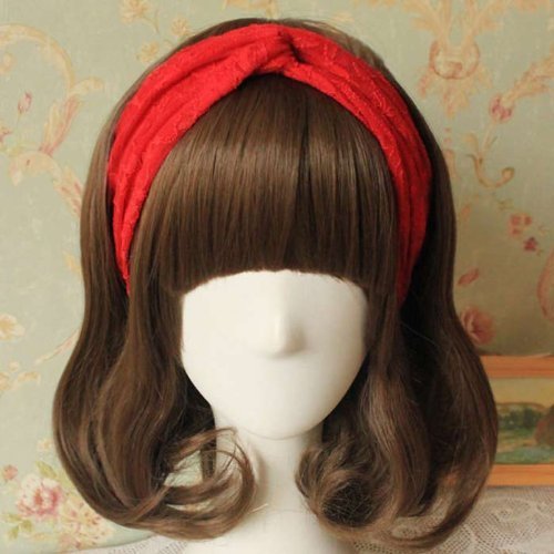 Women Lace Retro Turban Twist Head Wrap Headband Headscarf Twisted Knotted Soft Hair Band (5.Red)