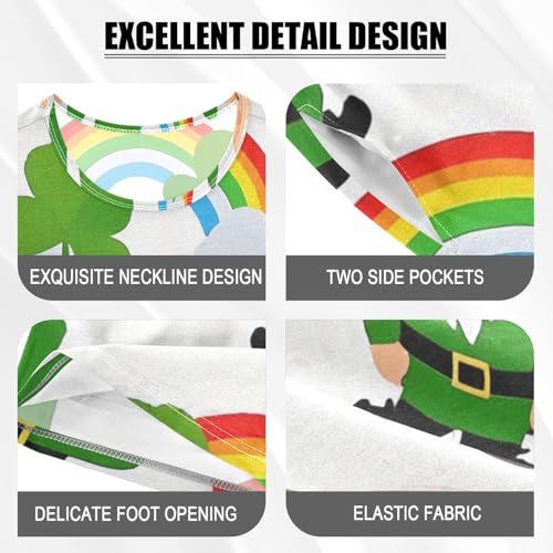 Summer Pajama Set Clover Rainbow Gnomes Pattern, Short Sleeve Sleepwear Nightwear4