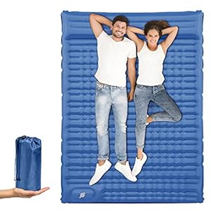 Double Sleeping Pad, Self Inflating Camping Mattress 2 Person with Pillow Built-in Foot Pump, 4″ Extra-Thick Camping Mat for Sleeping, Picnicking