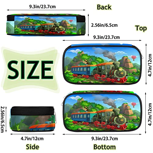 Image of Pardick Vintage Steam Train Big Capacity Pencil Pen Case Cute Steam Train Large Pencil Pouch with Zipper Compartments Pencil Bag for Boys Girls Adults Student Office School Supplies