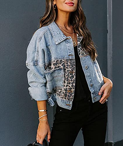 SOMTHRON Women's Distressed Denim Jeans Outfits Coat Spring Fall Ripped Jeans Outerwear Denim Jacket3