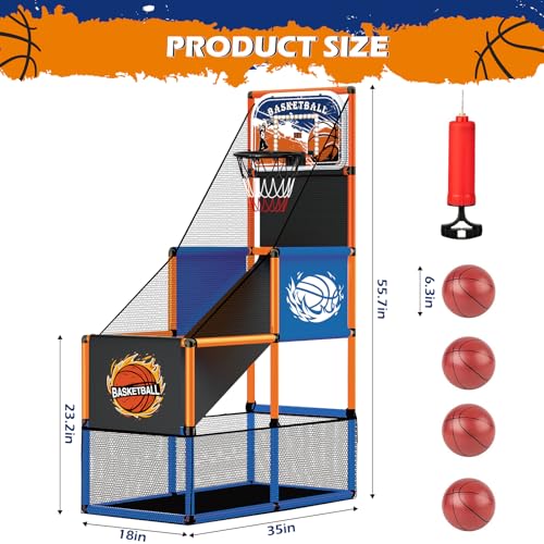Arcade Basketball Game Set for Kids 3-12 – Indoor & Outdoor Basketball Hoop with 4 Balls, Adjustable Height, LED Scoring, Air Pump & Storage – Fun Sports Toy for Boys & Girls Ages 4-8, 8-12 - Image 7