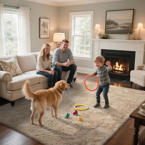 Fluffy Rug Shaggy Area Rug, Beige 9x12 Area Rugs for Living Room, Large Shag Area Rugs for Bedroom Kids Room Home Decor, Upgrade Anti-Skid Rectangular Fuzzy Rugs