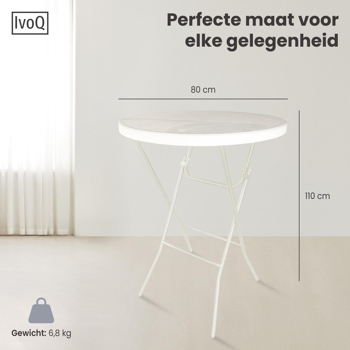 Tables Debout Lot de 2 avec Housses Blanches Ø80x110 cm - Tables de Fête Pliantes avec Plateau HDPE Résistant à l'eau et Cadre en Acier - Idéal pour Fêtes, Mariages & Evénements