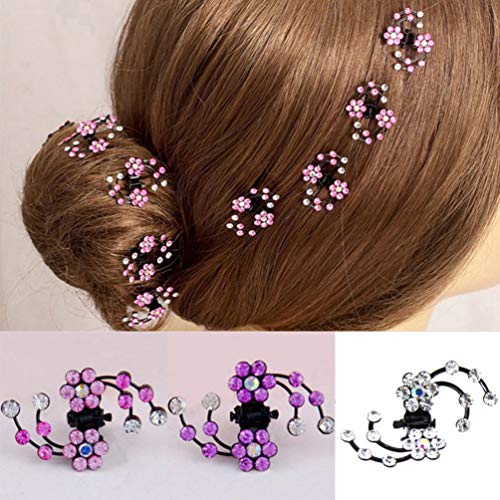 KALLORY Rhinestone Flower Hair Clips 6pcs Mini Hair Clips Crystal Flower Jaw Clip Plum Hair Clamps Bridal Hair Accessories for Women Girls - Image 2
