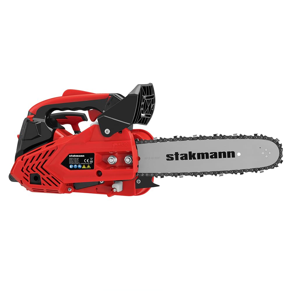 Motosierra de explosión de 2 tiempos a gasolina, hoja de 30 cm, Easy Start e interruptor de seguridad, motosierra de jardín, trabajo, corta madera y ramas precisa con mango ergonómico (25,4