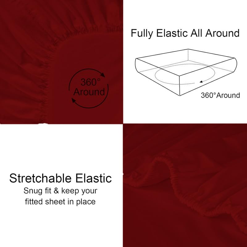Image of Bad Sheet Queen Size Fitted Egyptian Cotton 500 Thread Count Hotel 1 Piece Queen Fitted Bedsheet- Fit Mattress Up to 12 inch- Extra Soft, Wrinkle Free, Breathable Sheet- Burgundy