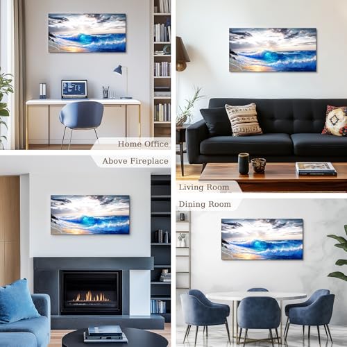 crmotu Coastal Wall Art, Beach Wall Art, Ocean Art Wall Decor, Beachy Great Wave Canvas Prints, Landscape Large Pictures for Living Room Bathroom Bedroom Above Bed, Modern Office Decor 20x40inch