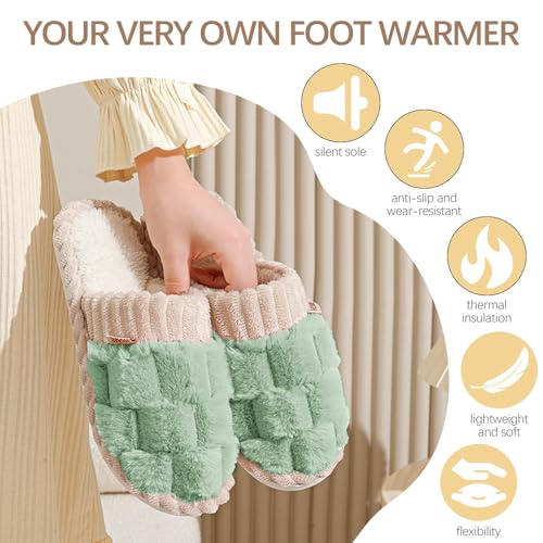 Slippers for Women,Retro Soft Plush Lightweight House Slippers Slip-on Cozy Indoor Outdoor Slippers,Slip on Anti-Skid Sole2