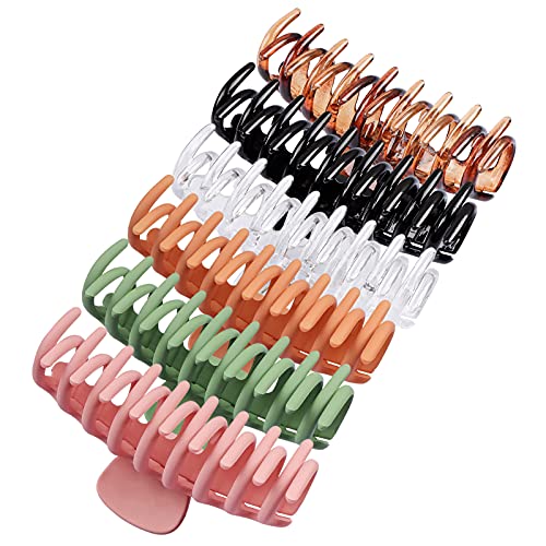 Magicsky 6PCS Large Hair Claw Clips, Nonslip Matte Plastic/Resin Hair Catch Teeth Clamp, 4.3 Inch Strong Hold Banana Keel Barrettes for Thick and Thin Hair-Fashion Accessories for Women Girls