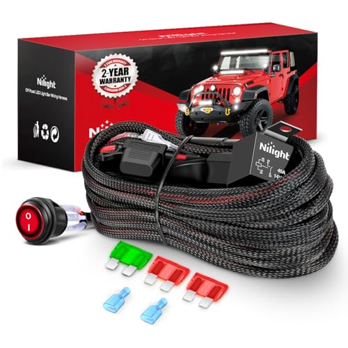 Image of Nilight Off Road LED Light Bar Pod Wiring Harness Kit 12 V On /Off Switch | Power Relay & Blade Fuse Nylon for 12 AWG 1 Lead on Cars Jeep Boat Trucks