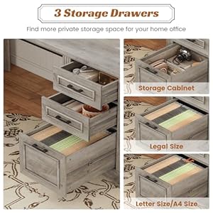 Sedeta 69 l shaped desk with drawers and storage farmhouse computer desk with file drawers and power outlet corner executive desk with storage cabinet for home office grey  urban country home decor
