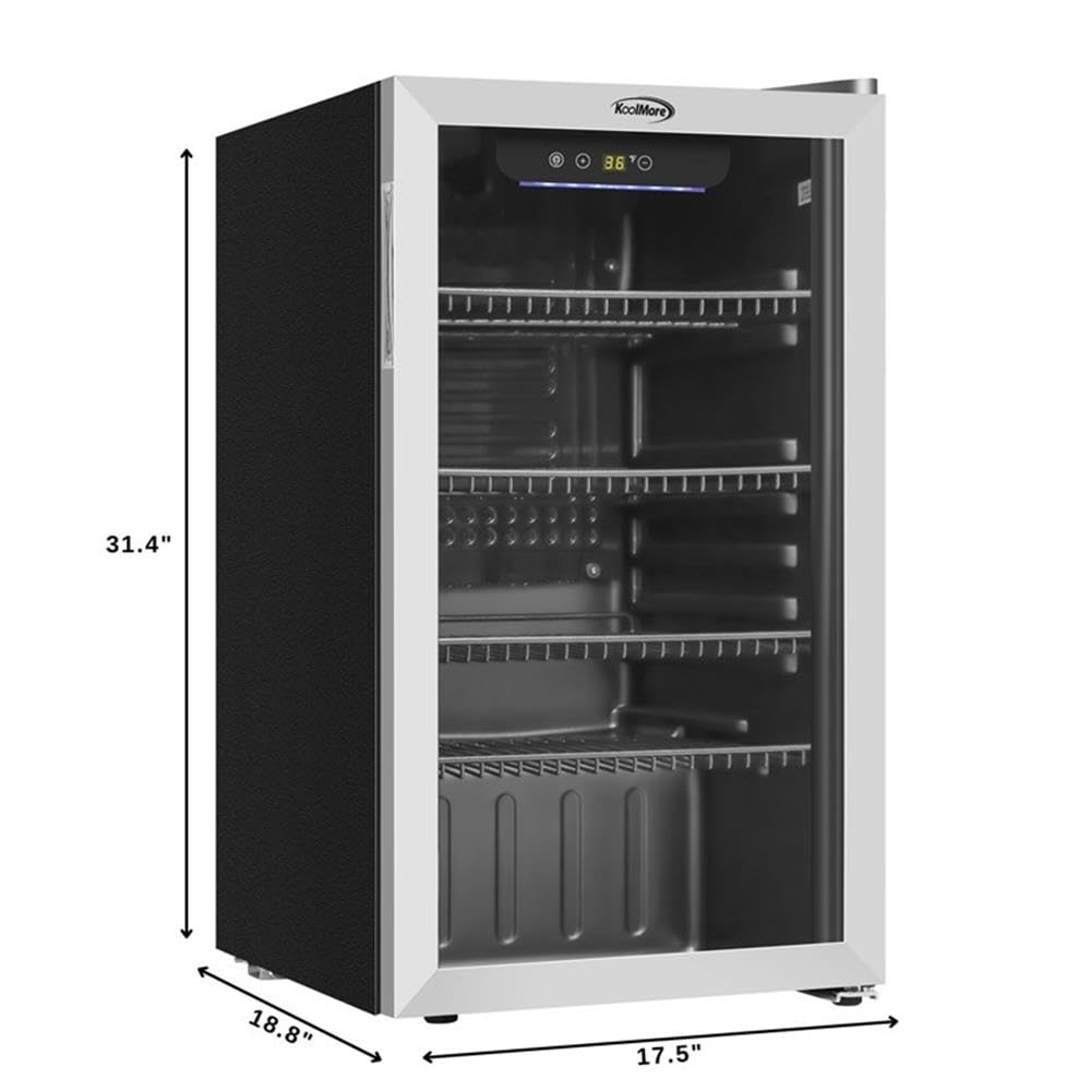 Pemberly Row 18" 3.2 Cu. Ft. Beverage Refrigerator, Black Finish, Tempered Glass Door, Digital Temperature Control, Illuminated Blue LED, Holds 119 Cans, Compact Merchandiser for Home or Commercial on Fridge.com
