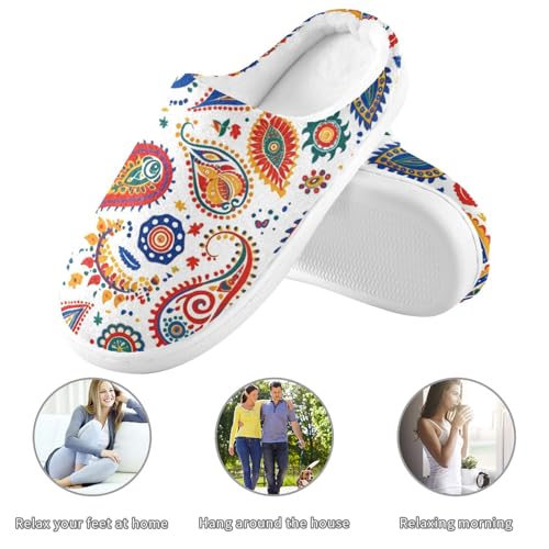 JUNZAN Boho Paisley Coloful Women Cotton Slippers Comfy Memory Foam Guest Slippers for Bedroom Christmas Presents 6-73