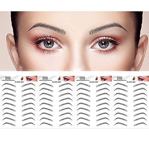 DAGEDA Black 36 Pairs 4 PC Eyebrow Transfers Stickers, Long Lasting Natural Waterproof Bionic Eyebrow Water Transfer Tattoo Eyebrow Sticker For Woman Man Makeup Tool（Black 02）