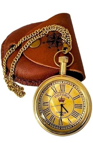 Vintage-Antique-Vintage-Brass-Pocket-Watch-Nautical-Handmade-Replica-Marine-Anchor-Pocket-Watch-with-Leather-Case-Collectible-Gift