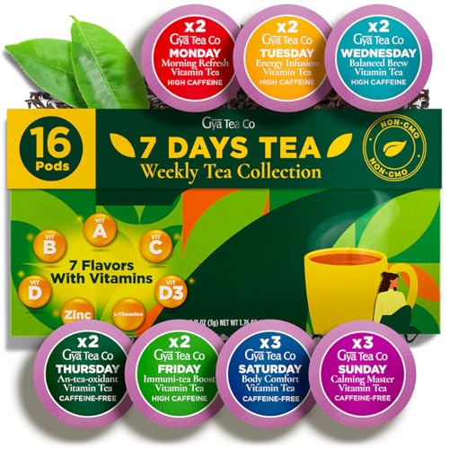 Image of 7 Days Tea Pod Gift Set (16 Count) - 7 Flavors Assorted Variety Pack | Matcha Green, English Breakfast, Earl Grey Lemon, Spearmint, Vanilla Chai, Ginger Lemon, Citrus Chamomile, Non-GMO