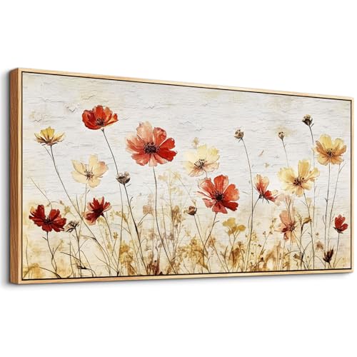 ERQINHUA Large Framed Canvas Wall Art For Living Room Wall Decoration For Bedroom Abstract Flower Painting Wood Frame Dining Room Decor Artwork Prints Modern Room Home Decor Ready To Hang 20"X40"