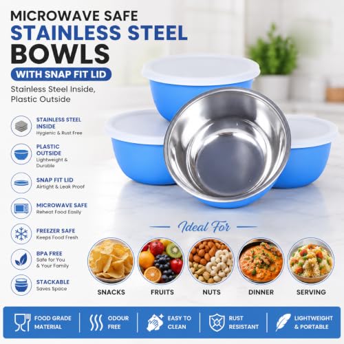 Image of Zaib Stainless Steel Microwave Safe Serving Bowl 500 ml, 14 cm