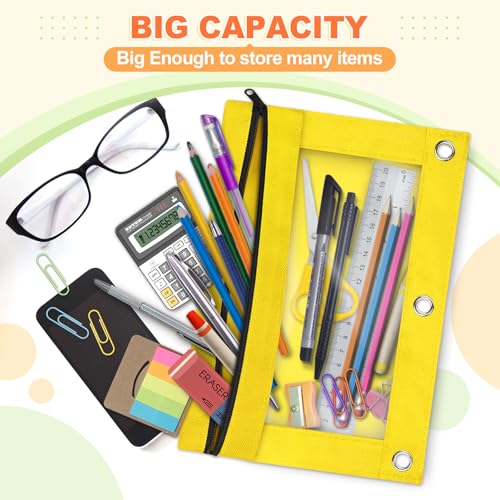 Image of Shemira Pencil Pouch for 3 Ring Binder, Binder Pencil Pouch with Smooth Zipper, Clear Window Pencil Case for Binder, Zipper Pencil Pouches, Big Capacity 3 Ring Binder Pencil Bag, Yellow