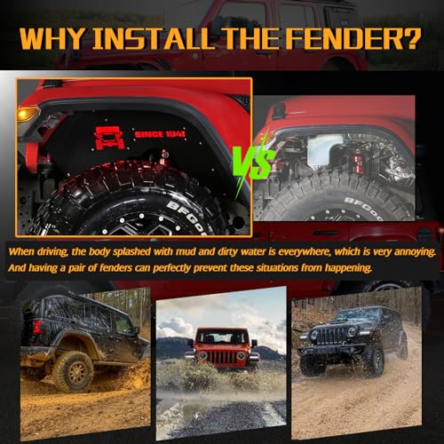 Image of JROAD Inner Fender Front Fender Liners Compatible with Jeep Wrangler JL Aluminum,with 4 LED Lights for 2018-2022 Jeep Wrangler JL & JLU Unlimited 2 & 4 Door