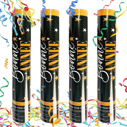 DAJASD Lot de 4 canons à confettis noirs de 30 cm, hauteur d'effet de 3 à 6 m, grand canon à confettis biodégradables pour anniversaire, mariage, Noël, fête, farces, Nouvel An, remise de diplôme