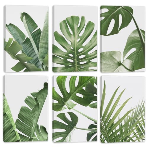 HoozGee Framed Botanical Wall Art Prints Built-in Wooden Frame Tropical