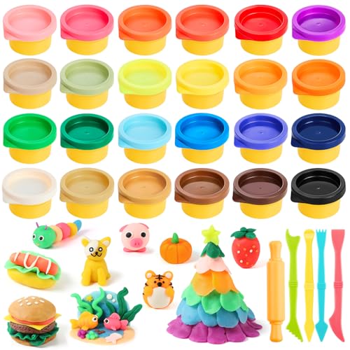Juego de 24 plastilinas para niños, regalo creativo y educativo, juego de plastilina vegano para niños y niñas a partir de 3 años, ultrasuave y no tóxico, promueve la motricidad fina y la creatividad.