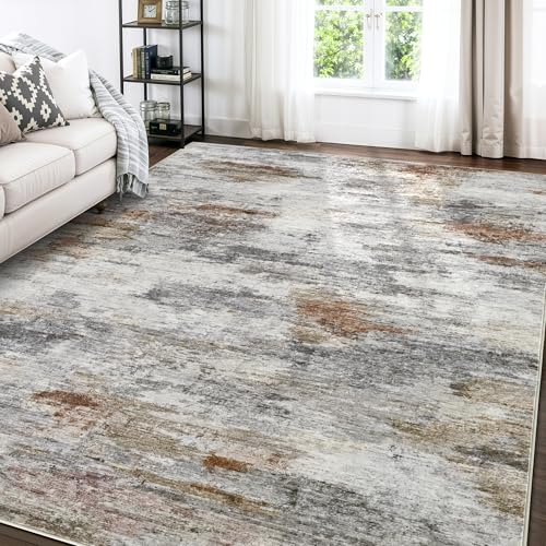 Boraya Area Rugs for Living Room: 8x10 Washable Neutral Modern Rug for Bedroom Large Soft Abstract Dining Room Rugs Indoor Floor Low Pile Carpet for Home Office Nursery - Multicolor
