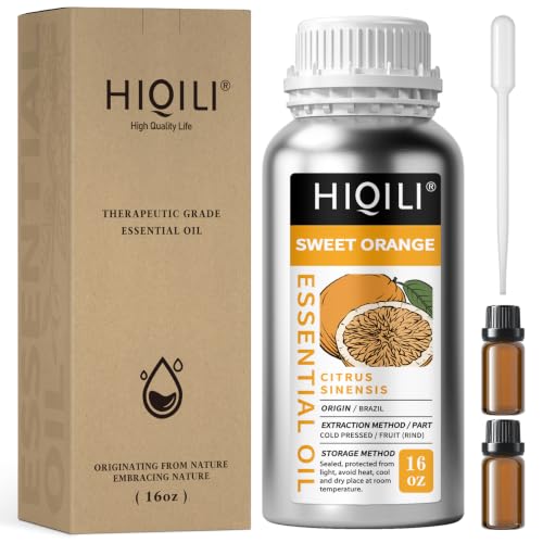 Image of HIQILI Sweet Orange Essential Oil Large Capacity for Skin Care & Diffusers | Air Freshening & Space Cleaning for DIY Studio, Spa, Hotel & Household Stock, Mall, Beauty Salon - 500mL / 16 fl oz
