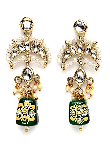 Image of Karatcart Red & Green Beaded Long Kundan Rani Haar Necklace Set for Women