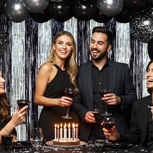 Image of BEISHIDA 2Pcs Black Silver Door Streamers Congrats Grade 2026 Decoration Backdrop Foil Fringe Tinsel Party Streamers Curtains for Birthday Graduation Bachelor Party Decoations (3.28 ft x 6.56 ft)