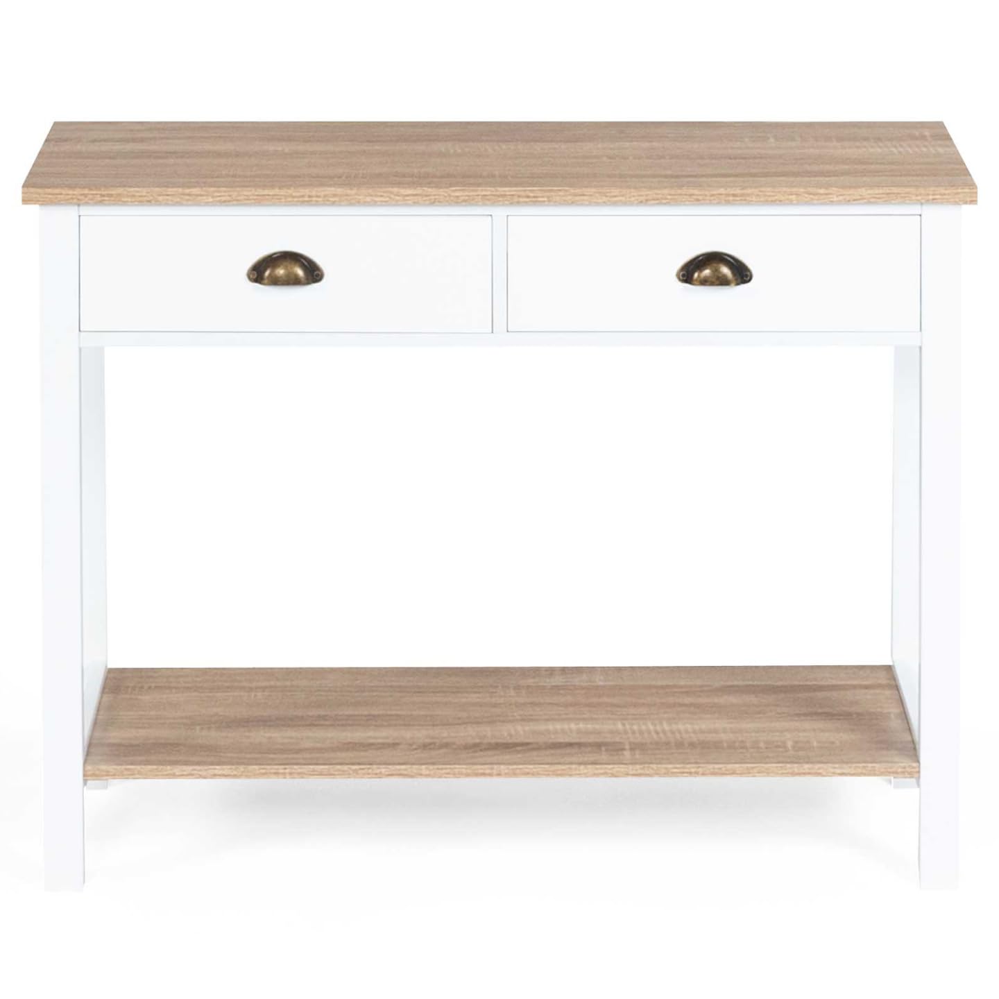 IDMarket - Console 2 tiroirs Campagne ISIS 1 étagère Bois et Blanc