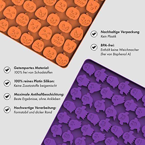 Nailastro Ice Cube Silicone Molds, Halloween 60 Cavity Pumpkin 70 Cavity Ghost Silicone Ice Cubes Molds For Cookies, Chocolate, Candy, Jelly, Dog Treats,Ice Nonstick Food Grade Silicone Molds 2Pcs #TOP4