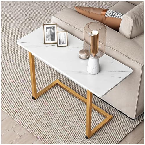 Mesa auxiliar de sofá en forma de C blanca de mármol para salón pequeña y dormitorio