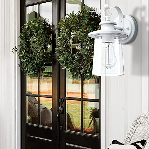 Revtronic Outdoor Wall Lantern - Waterproof Exterior Light Fixture with Clear Glass Shade, Modern Farmhouse Wall Sconce for Porch, Front Door - Matte White - Image 2