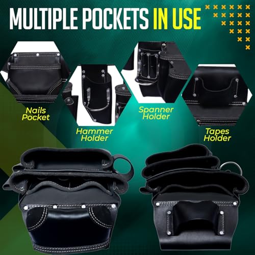 Image of Rising Star Wears Genuine Leather Tool Belt Pouch, 22-Pocket BlackTool Bag