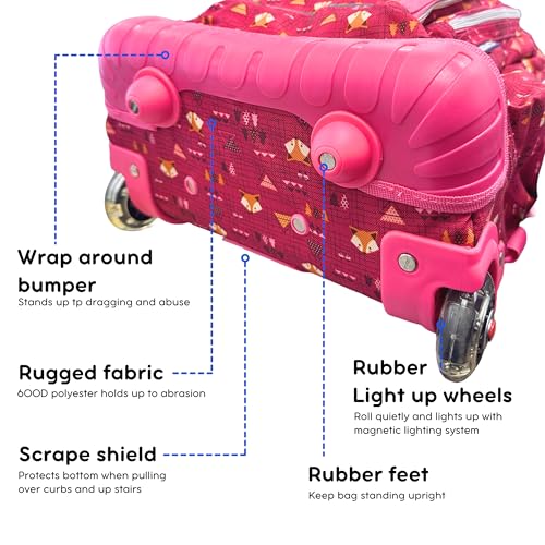 Image of J World Lollipop Kids Rolling Backpack & Lunch Bag Set for Elementary School. Carry-On Suitcase with Wheels, Fox