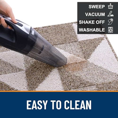 Image of OLANLY Door Mat Indoor Entrance Washable 32x20, Odor-Free Low-Profile Front Back Geometric Doormat, Absorbent Resist Dirt Entry Carpet, Easy to Clean Sturdy Inside Floor Mats for Entryway, Brown