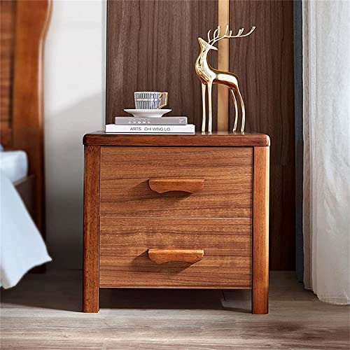 Table de chevet en hévéa rétro 2 tiroirs ébène 50x45cm pour une chambre élégante