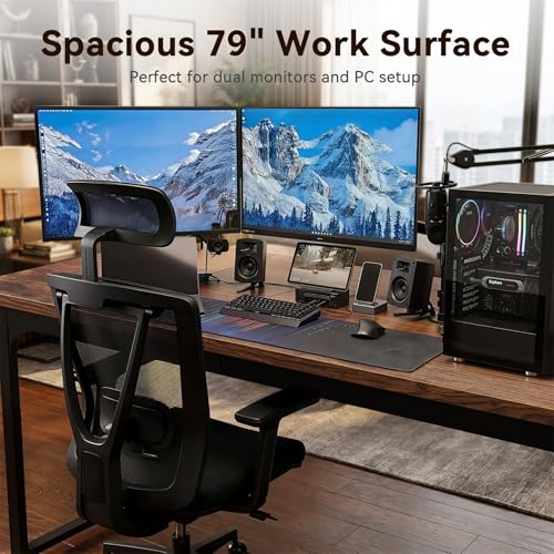 Image of Coleshome 79 Inch Large Computer Desk with Power Outlet, Extra Long Desk for Home Office & Gaming, Spacious Writing Table for Study and Crafting, Rustic Brown