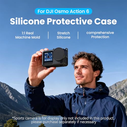 Image of ZORBES Compatible with D-JI Osmo Action 6, Action Camera Silicone Cover Protective Skin Cover with Detachable Lens Cover, Silicone Wrist Lanyard, Anti-Scratch Action Camera Accessories