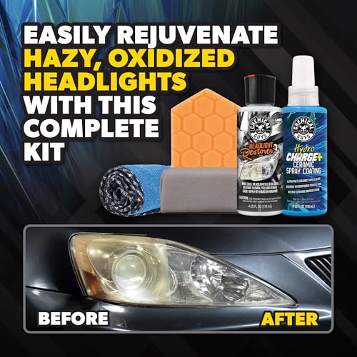 Chemical Guys Headlight Restoration & Ceramic Kit, Complete DIY Kit for Removing Yellowing & Oxidation, Includes Restoration Compound, HydroCharge With Microfiber & Applicator