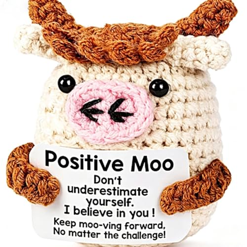 Gorbgle Mini Positive Crochet Animals, Inspirational Birthday Gifts for Women, Funny Emotional Support Crochet Plush Decor for Men Mom Dad Husband Daughter Sister Best Friend Coworker, Moo